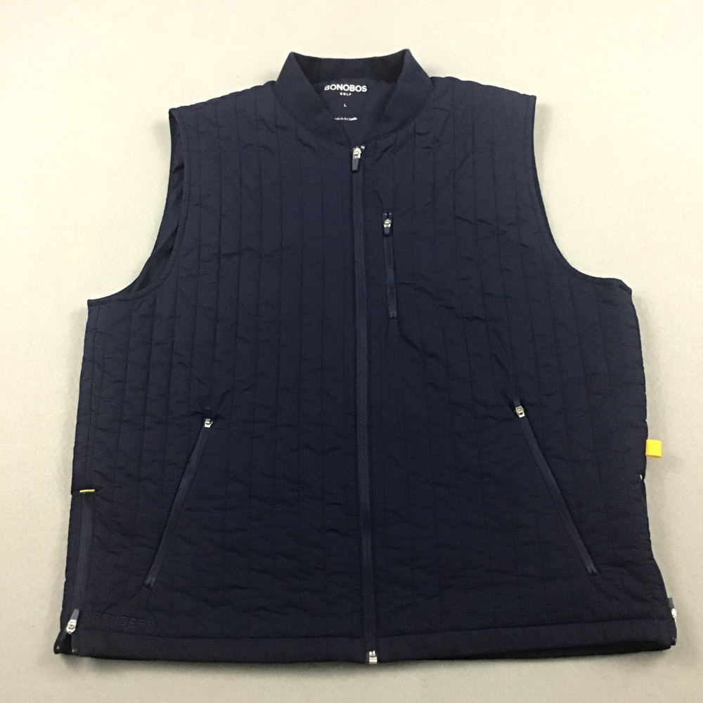 Bonobos Golf Vest Men Large Blue Full Zip Quilted Sleeveless Jacket Pockets L